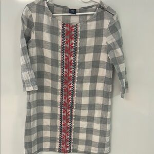 GAP Gray and White Sheath Dress with Square Neck